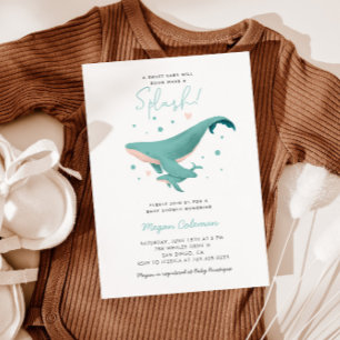 Invitation Baby shower de baleine Bleu Nautique