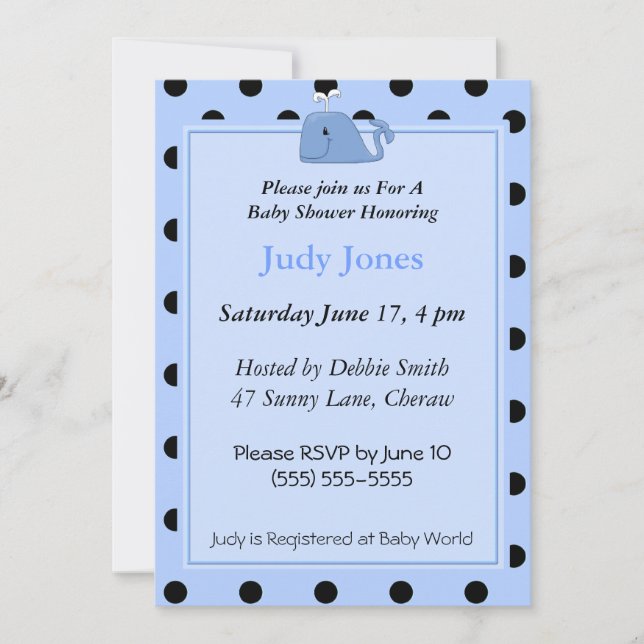 Invitation Baby shower de baleine bleue (Devant)