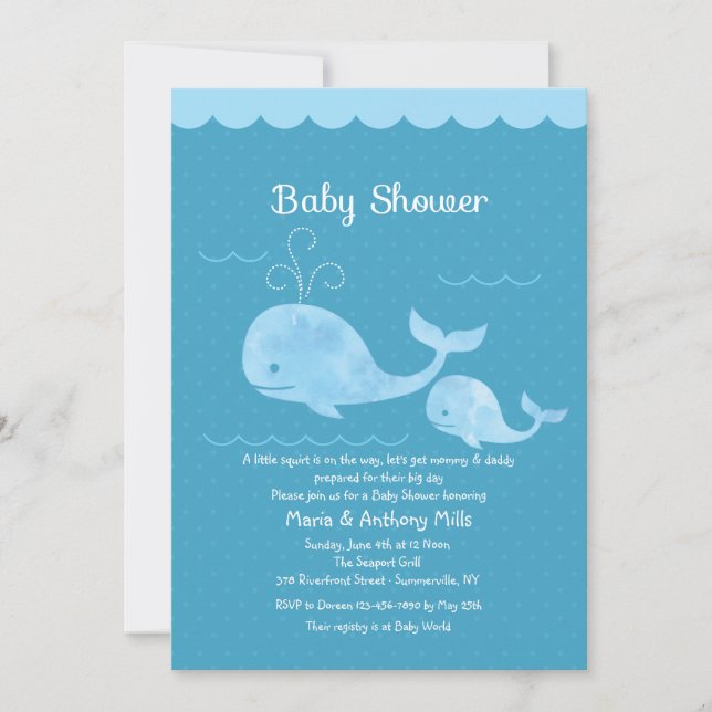 Invitation Baby shower de baleine bleue (Devant)