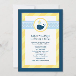 Invitation Baby shower de baleine jaune bleu marine