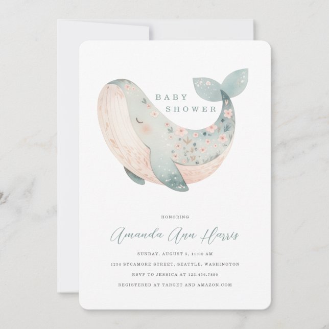 Invitation Baby shower de baleine mignonne (Devant)