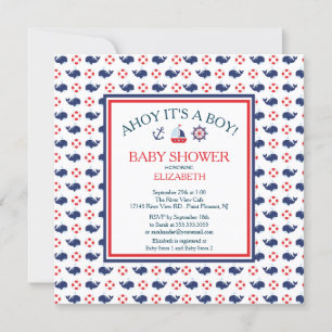Invitation Baby shower de baleine nautique