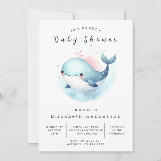 Invitation Baby shower de baleine numérique moderne (Devant)