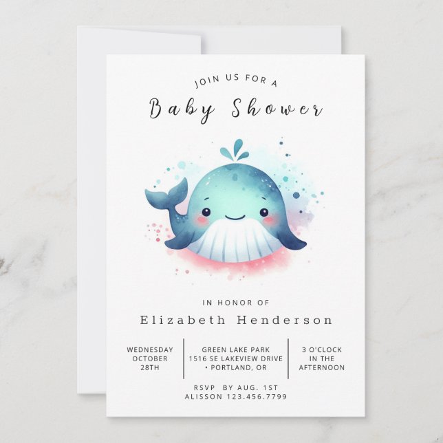 Invitation Baby shower de baleine numérique unique (Devant)