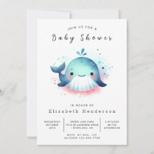 Invitation Baby shower de baleine numérique unique