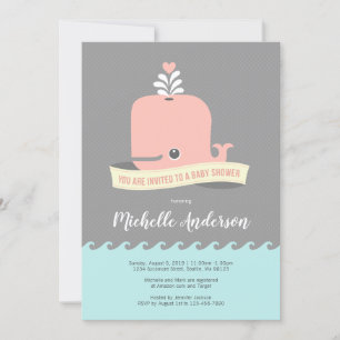 Invitation Baby shower de baleine rose
