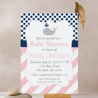 Invitation Baby shower de baleine rose