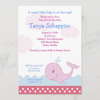 Invitation Baby shower de baleine rose heureuse 5x7 Invitatio