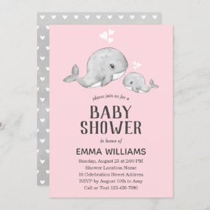 Invitation Baby shower de baleine rose mignonne - 
