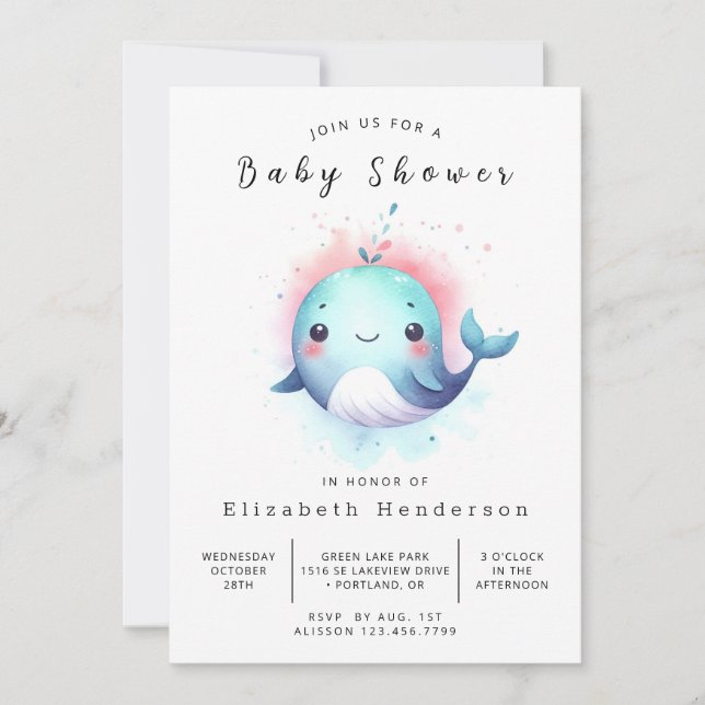Invitation Baby shower de baleines à édition bohème (Devant)