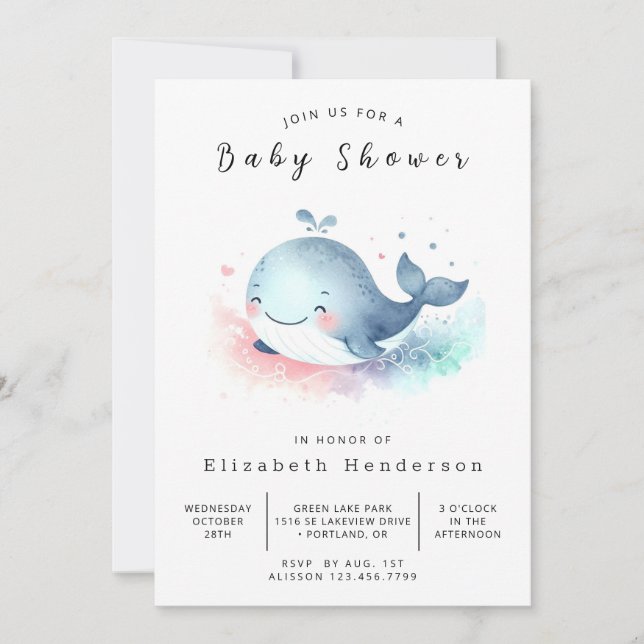 Invitation Baby shower de baleines à imprimer amusant (Devant)