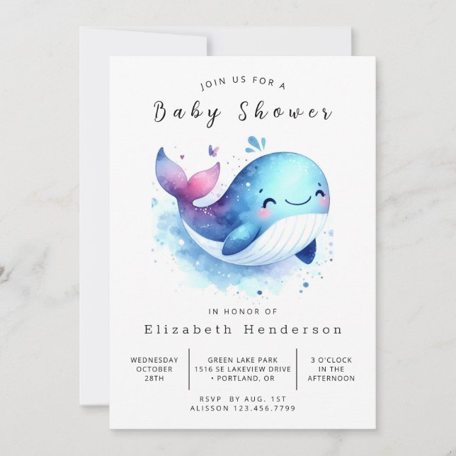 Invitation Baby shower de baleines à imprimer classique (Devant)
