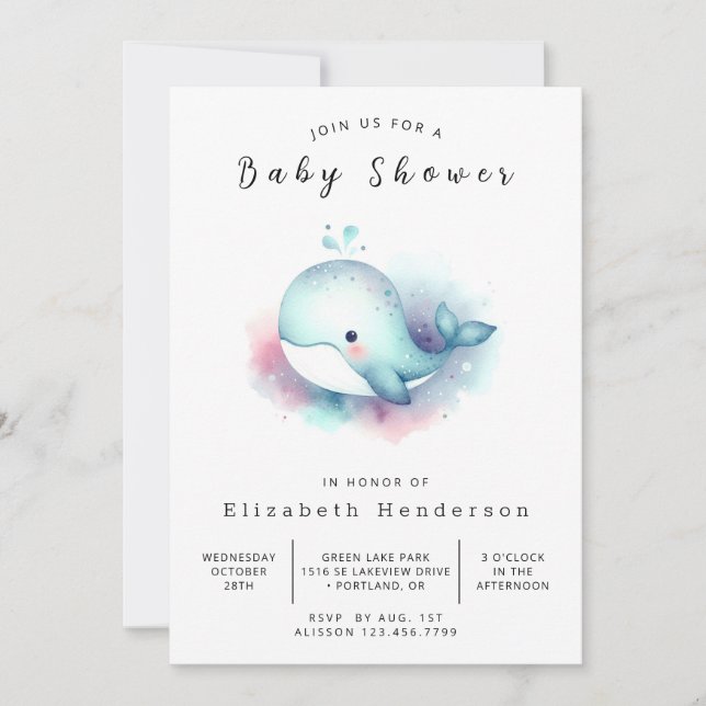 Invitation Baby shower de baleines à imprimer Ocean (Devant)