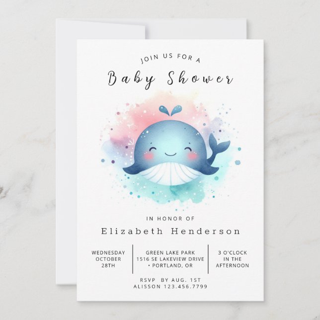 Invitation Baby shower de baleines à imprimer Ocean (Devant)