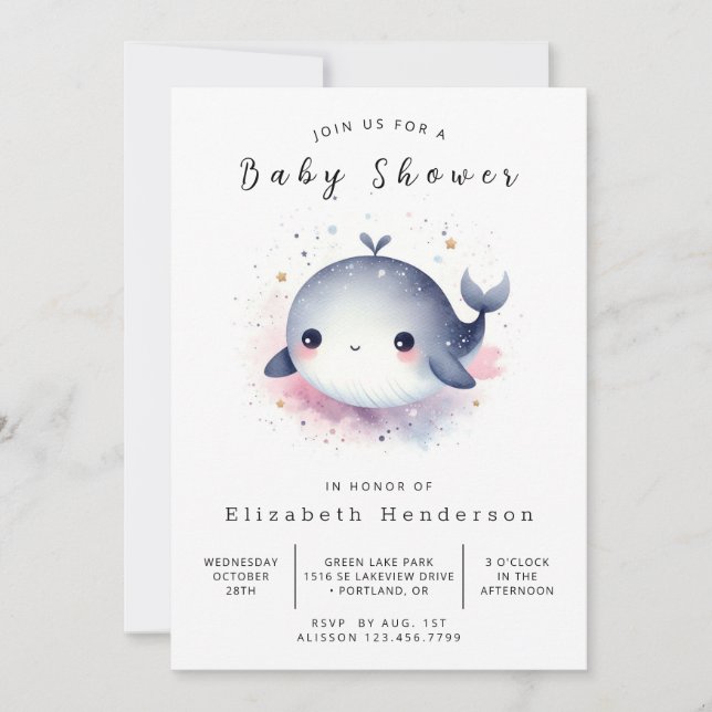 Invitation Baby shower de baleines à imprimer Ocean (Devant)
