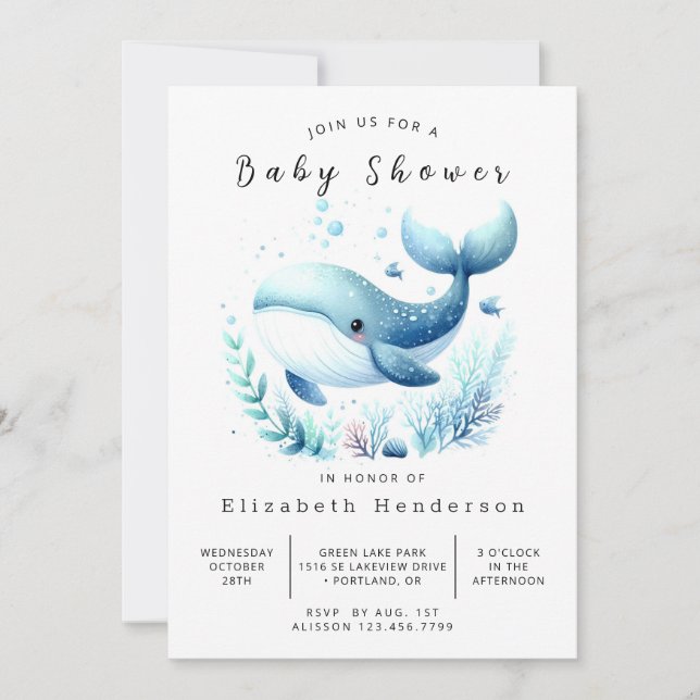 Invitation Baby shower de baleines à imprimer Ocean (Devant)