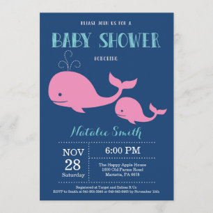 Invitation Baby shower de baleines Bleu. Nautique