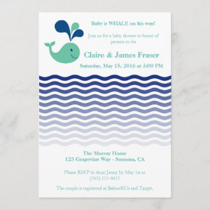 Invitation Baby shower de baleines bleues et vertes