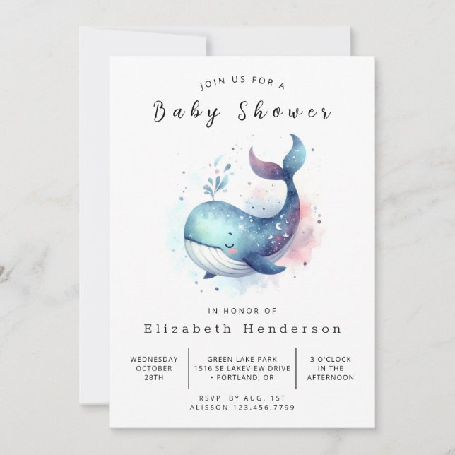Invitation Baby shower de baleines digitales Pastel (Devant)
