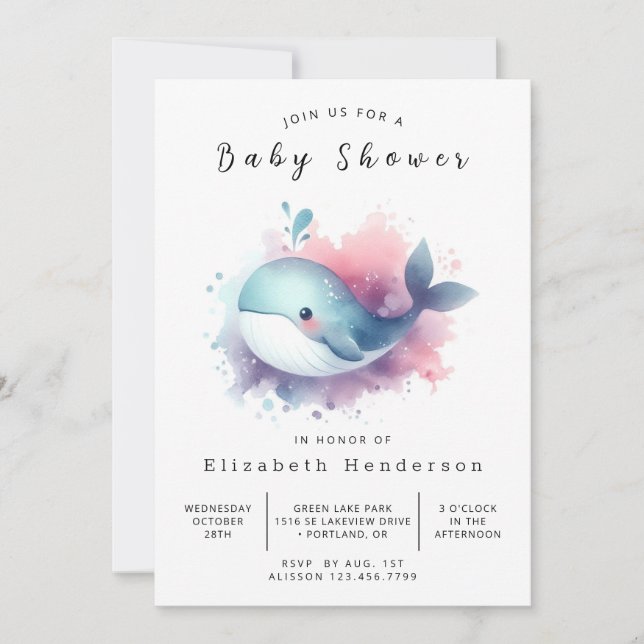 Invitation Baby shower de baleines en ligne Boho (Devant)