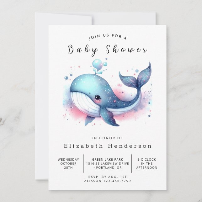 Invitation Baby shower de baleines imprimables unique (Devant)