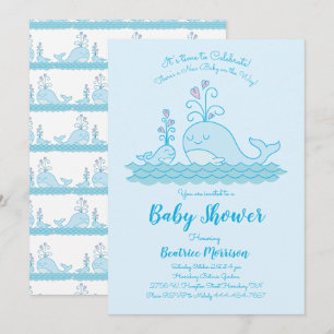 Invitation Baby shower de baleines mignonne Océan bleu neutre