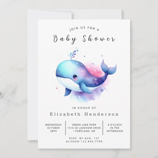 Invitation Baby shower de baleines moderne à imprimer (Devant)