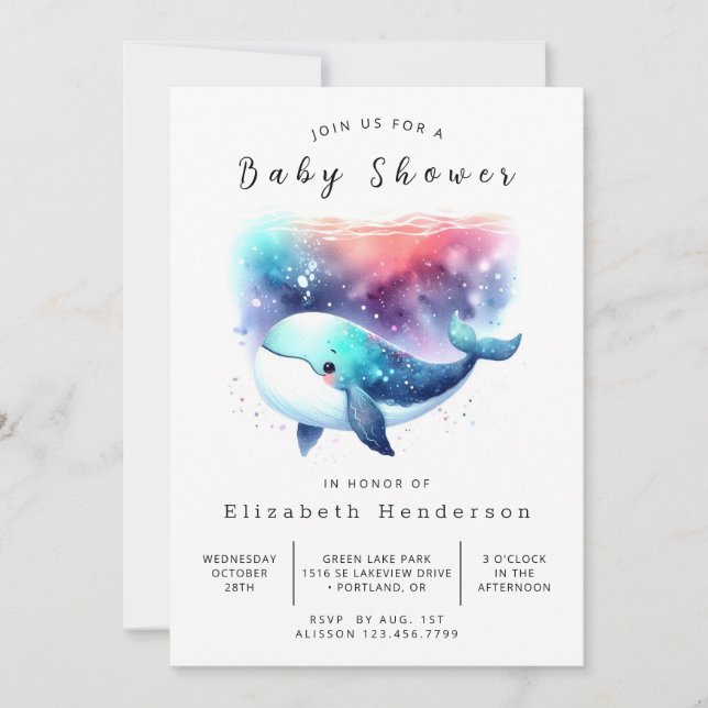 Invitation Baby shower de baleines modifiable nautique (Devant)