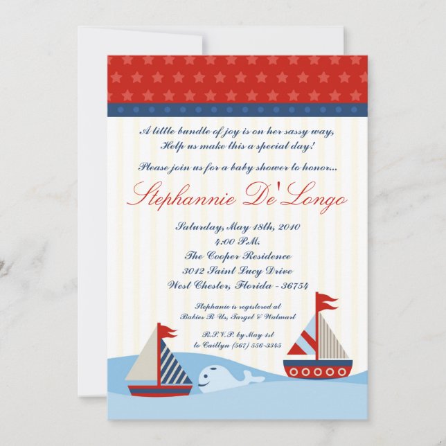 Invitation Baby shower de baleines nautiques 5x7 (Devant)