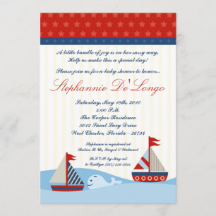 Invitation Baby shower de baleines nautiques 5x7
