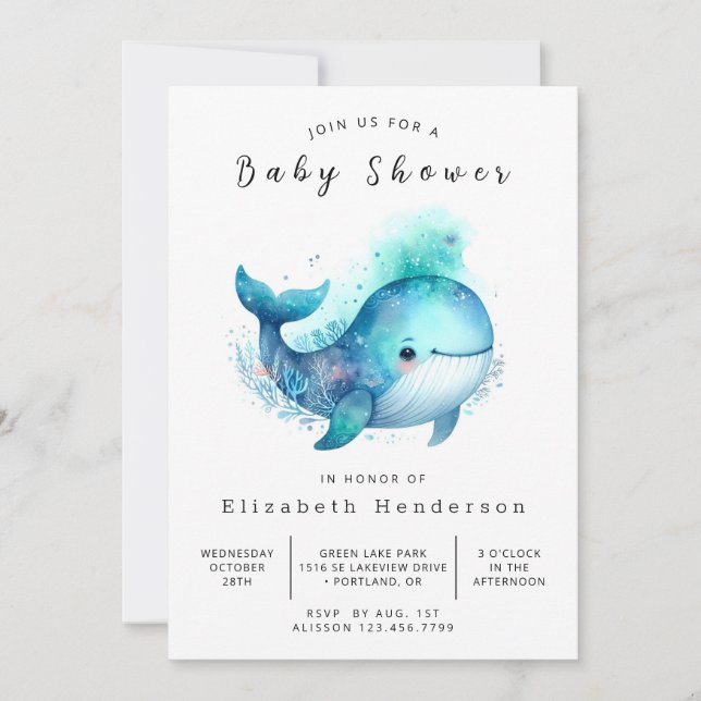 Invitation Baby shower de baleines nautiques à imprimer (Devant)