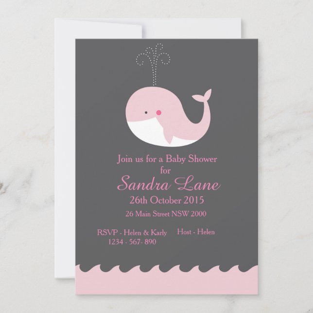 Invitation Baby shower de baleines nautiques roses (Devant)