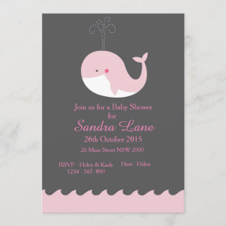 Invitation Baby shower de baleines nautiques roses