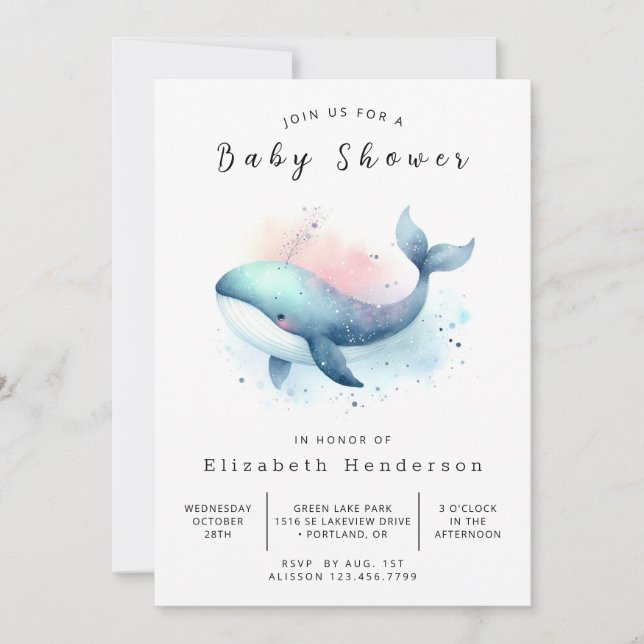 Invitation Baby shower de baleines numérique élégant (Devant)