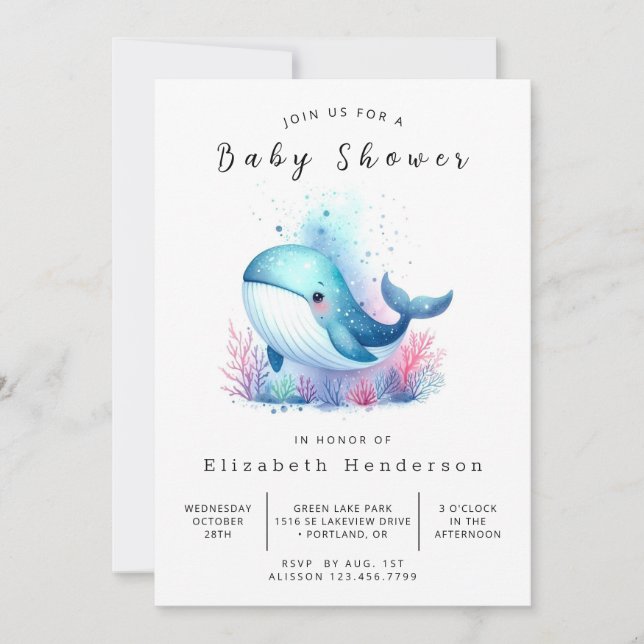 Invitation Baby shower de baleines numériques sous-marines (Devant)