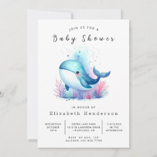Invitation Baby shower de baleines numériques sous-marines