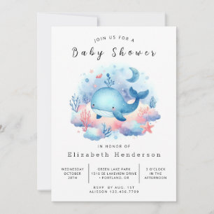 Invitation Baby shower de baleines numériques Watercolor