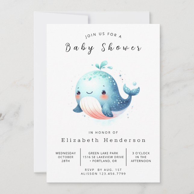 Invitation Baby shower de baleines Pastel Online (Devant)