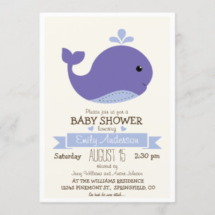 Invitation Baby shower de baleines pourpres