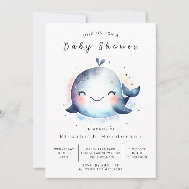 Invitation Baby shower de baleines sous-marin modifiable (Devant)