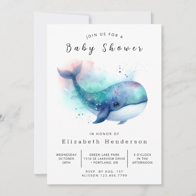 Invitation Baby shower de baleines sous-marin personnalisé (Devant)