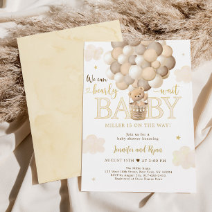 Invitation Baby shower de ballon à air chaud Gold Teddy Bear
