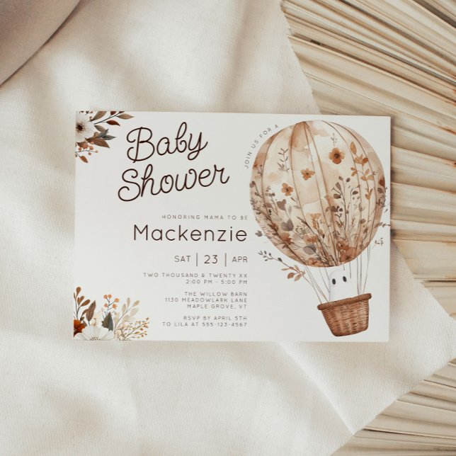 Invitation Baby shower de ballon à air chaud pare-chute (Cozy in Bloom Hot Air Balloon Horizontal Baby Shower Invitation )