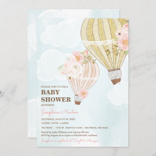 Invitation Baby shower de ballon à air chaud Pastel Pink & Go