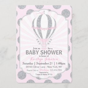 Invitation Baby shower de ballon à air chaud rose
