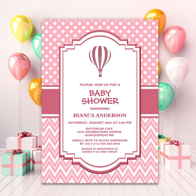 Invitation Baby shower de ballon à air chaud rose (Créateur téléchargé)