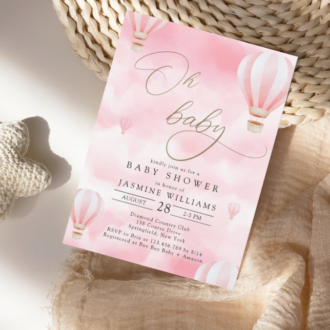 Invitation Baby shower de ballon à air chaud rose (Créateur téléchargé)