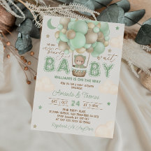 Baby shower de ballon à air chaud Teddy Bear Green