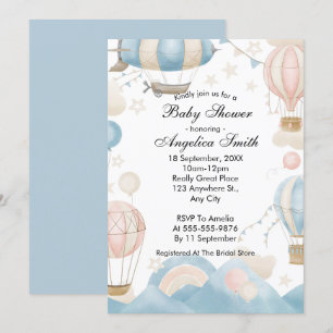 Invitation Baby shower de ballon à air chaud Watercolor