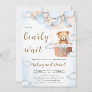 Invitation Baby shower de ballon à ours bleu